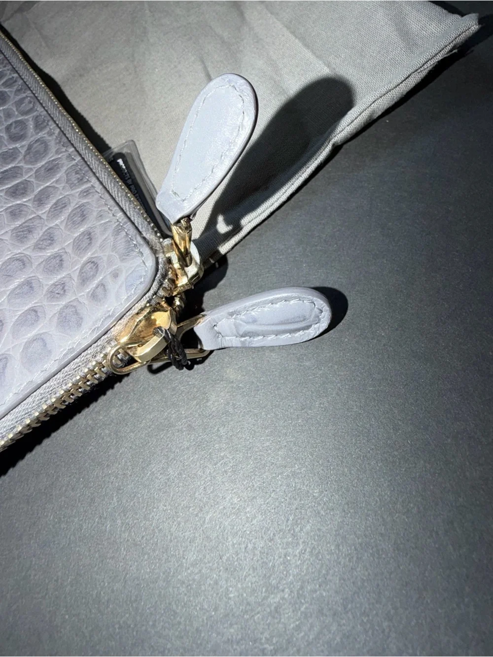 Balenciaga Croc-Embossed Leather Pouch in Slate Gray with Gold Hardware Auth COA